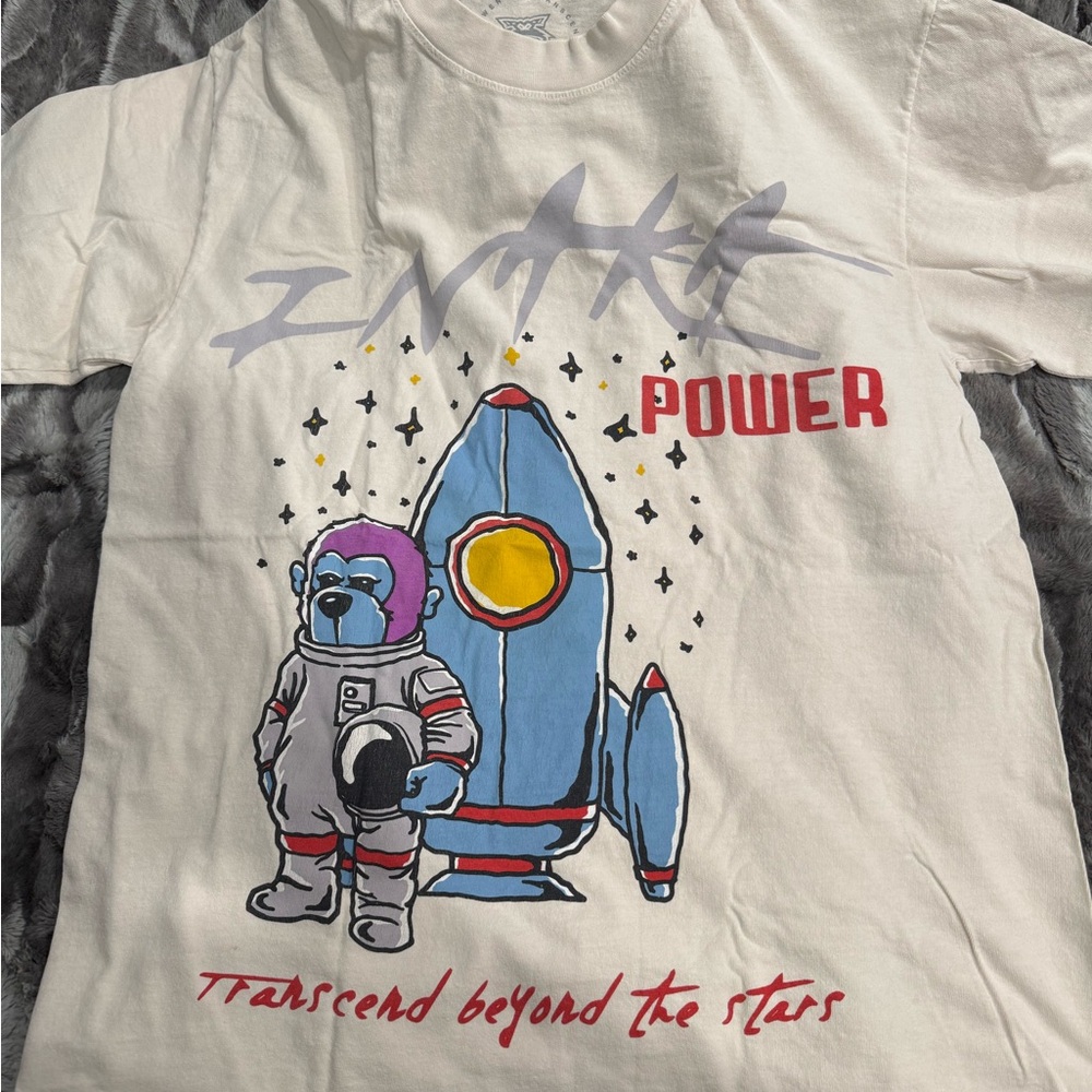 Inaka Power White and Blue Muscle Tee Retro Space Design